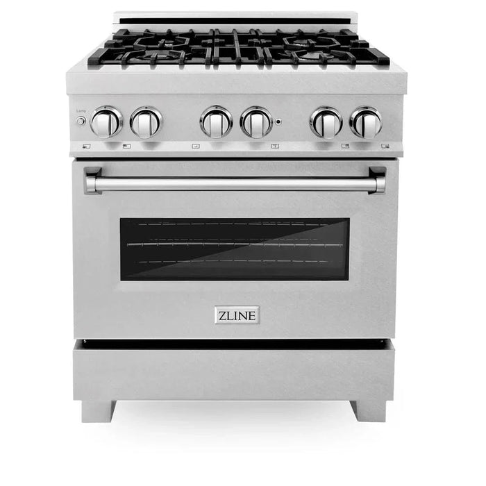 ZLINE 30" Dual Fuel Range, Snow Stainless, Snow Stainless Door, Griddle RAS-SN-GR-3009K