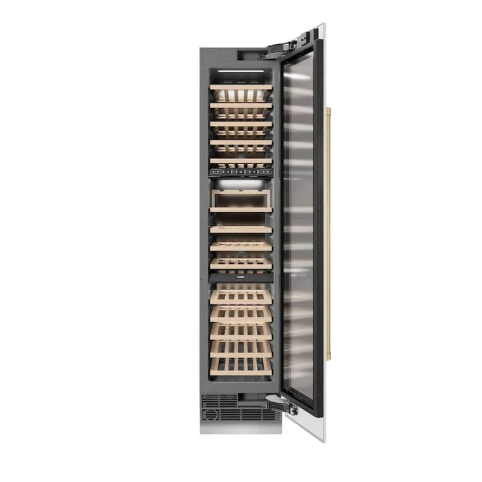 ZLINE 18"Triple Zone 68 Bottle Right Hinge Column Wine Cooler, White Matte Stainless Steel Champagne Bronze RCWVRZ-WM-18-CB09K