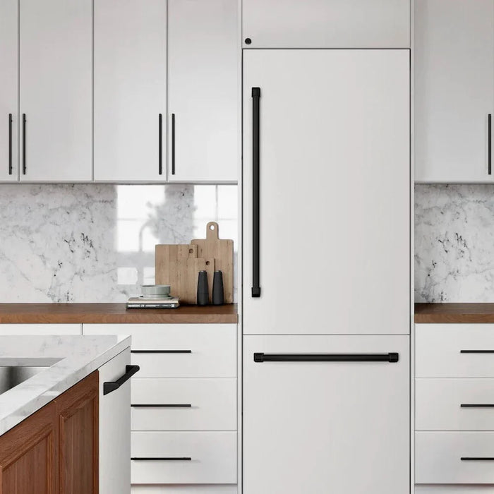 ZLINE 30" Built-In Bottom Freezer Refrigerator with Water Dispenser, Ice Maker, White Matte, Graphite Gray Interior, Matte Black GRBIVZ-WM-30-MB09K