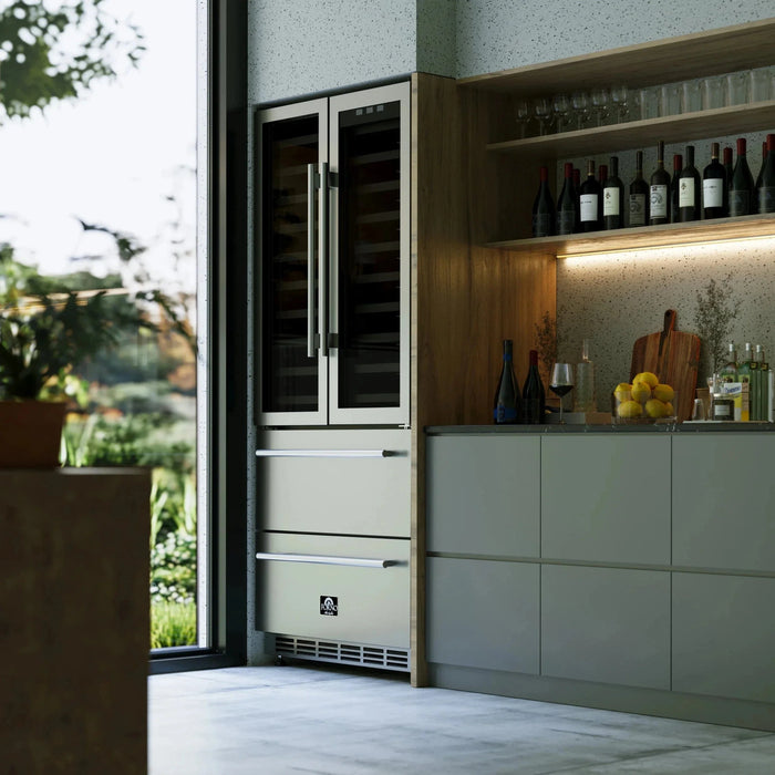 FORNO Campania 32" 120 Bottle Triple Zone French Door Wine Cooler FWCDR6635-32S09K