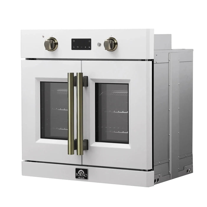 Forno Asti 30"French Door Electric Wall Oven in White with Antique Brass Trim, FBOEL1333-30WHT09K