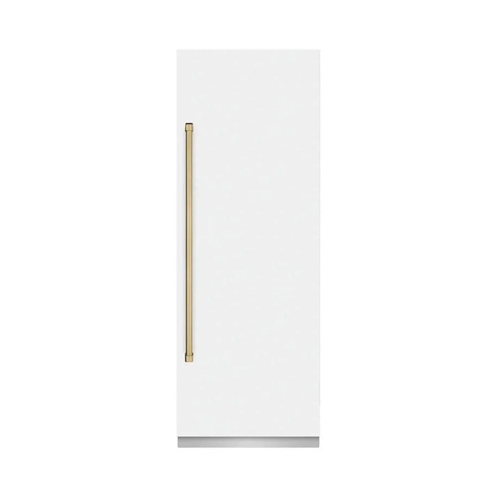 ZLINE 30" Column Refrigerator White Matte Stainless Steel, Graphite Gray Interior Champagne Bronze RCRVZ-WM-30-CB09K