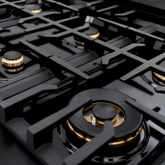 ZLINE 36" Dual Fuel Range, Gas Cooktop, Electric Convection Oven Black Stainless Steel, Gold CDRBZ-36-G09K