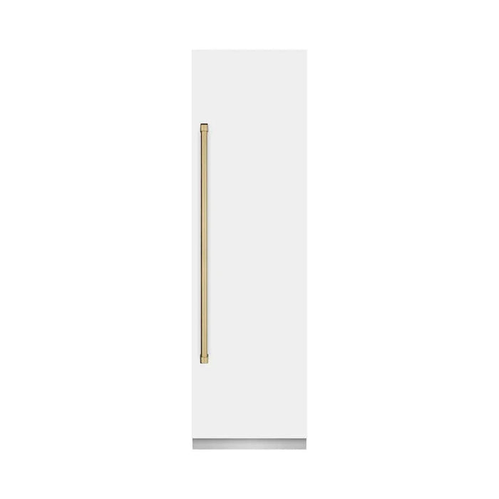 ZLINE 24" Column Refrigerator White Matte Stainless Steel, Graphite Gray Interior Champagne Bronze RCRVZ-WM-24-CB09K