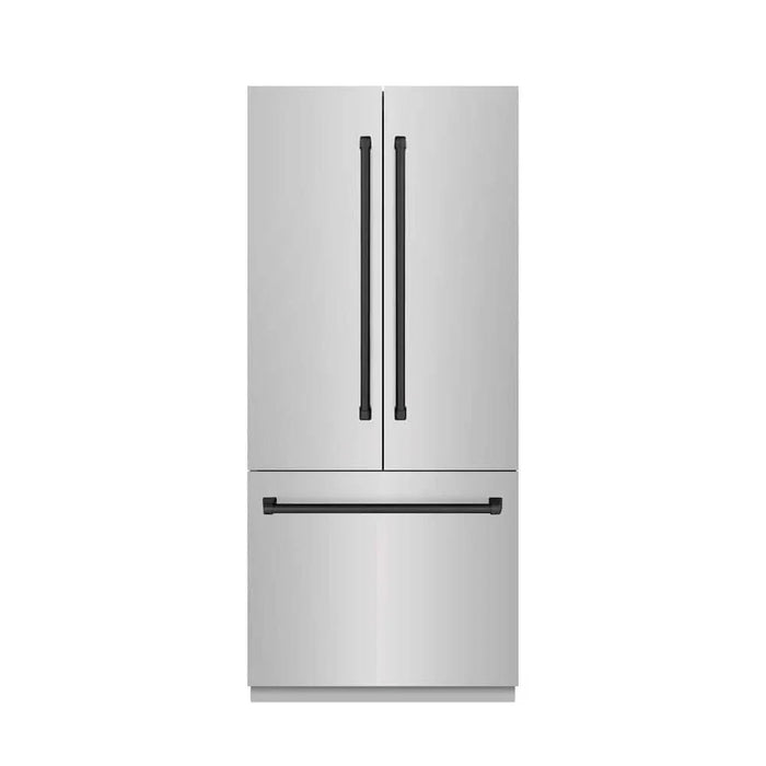 ZLINE 36" Built-In Bottom Freezer Refrigerator with Water Dispenser, Ice Maker, Stainless Steel, Graphite Gray Interior, Matte Black GRBIVZ-304-36MB09K