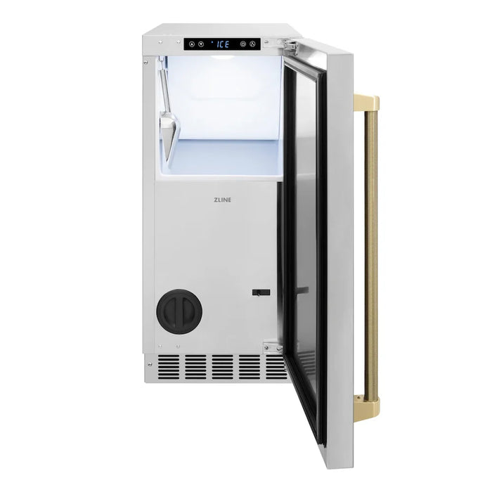 ZLINE Autograph Edition 15" Touchstone Clear Cube Ice Maker, Drain Pump, Stainless Steel Door, Helix Handle ICCDZ-ST-15-KCB09K