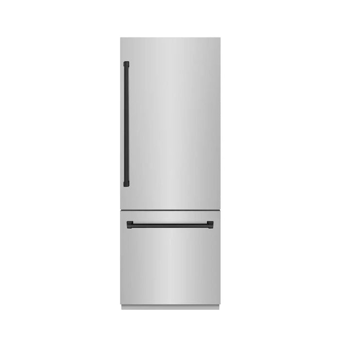 ZLINE 30" Built-In Bottom Freezer Refrigerator with Water Dispenser, Ice Maker, Stainless Steel, Graphite Gray Interior, Matte Black GRBIVZ-304-30MB09K