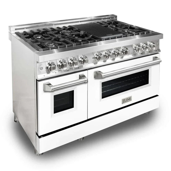 ZLINE 48" Professional Dual Fuel Range with White Matte Door, Griddle RA-WM-GR-4809K