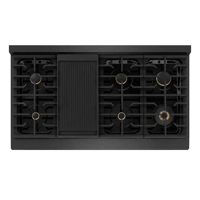 ZLINE 48" Paramount Gas Range, Convection Gas Oven, Black Satin Stainless Steel, Brass Burners SGRBS-BR-4809K