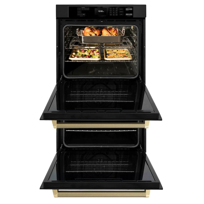 ZLINE Autograph Edition 30" Professional True Convection Double Wall Oven, Air Fry, Self Clean, Black Stainless Steel, Helix Handles WADBZ-30-KCB09K