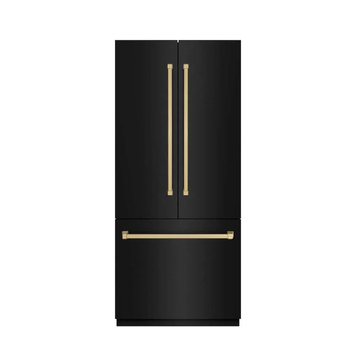 ZLINE Autograph Edition 36" French Door Built-In Bottom Freezer Refrigerator, Water Dispenser, Ice Maker, Black Stainless Steel, Graphite Gray Interior, Helix Handles GRBIVZ-BS36KCB09K
