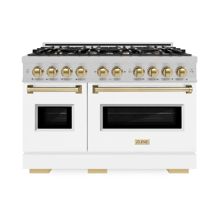 ZLINE 48" Classic Double Oven Dual Fuel Range, 8 Burner Gas Cooktop, Stainless Steel, White Matte Doors, Accents CDRZ-WM-48-CB09K
