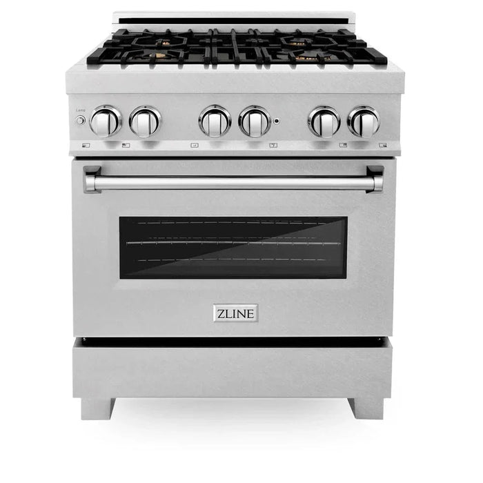 ZLINE 30" Dual Fuel Range, DuraSnow, Stainless, Brass Burners, Griddle RAS-SN-BR-GR-3009K