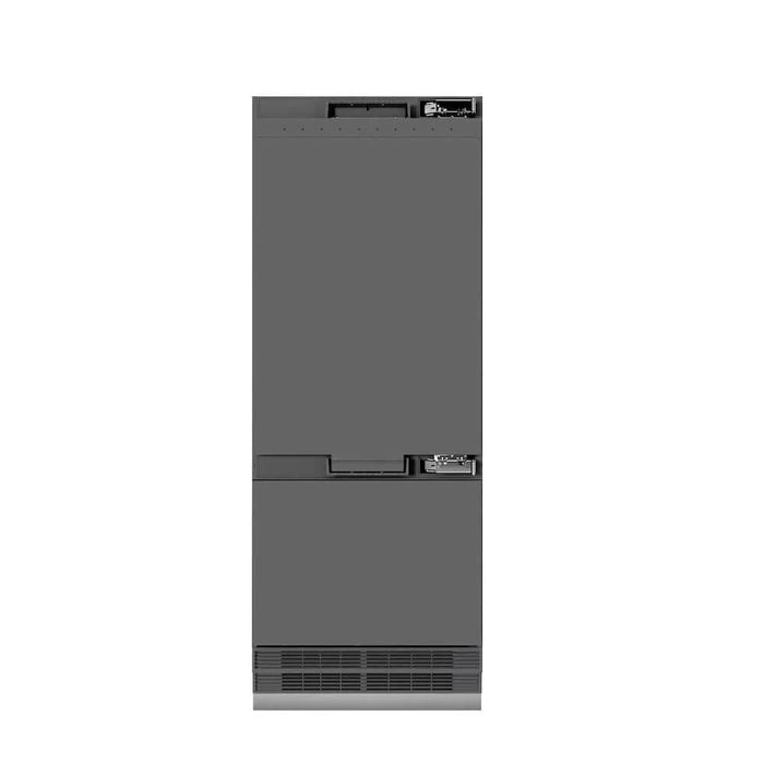 ZLINE 30" Panel Ready Built-In Bottom Freezer Refrigerator, Water Dispenser, Ice Maker, Graphite Gray Interior GRBIV-3009K