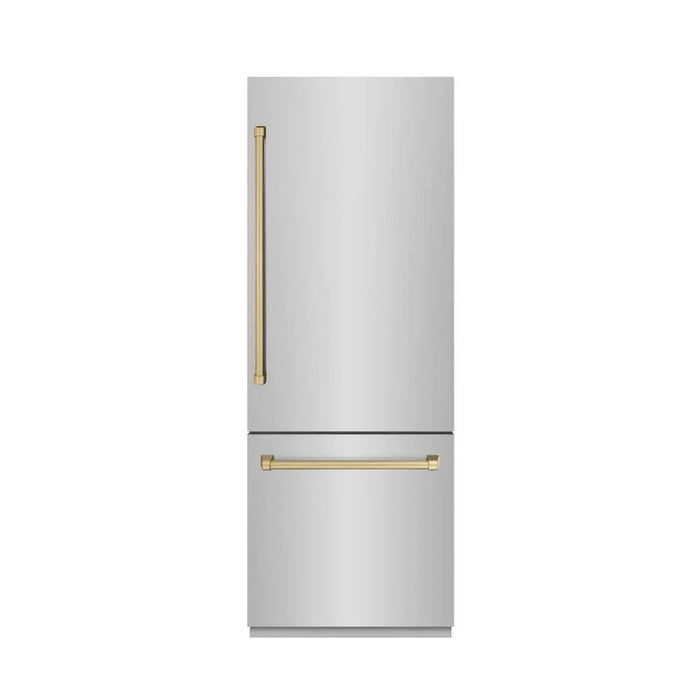 ZLINE 30" Built-In Bottom Freezer Refrigerator with Water Dispenser, Ice Maker, Stainless Steel, Graphite Gray Interior, Champagne Bronze GRBIVZ-304-30CB09K