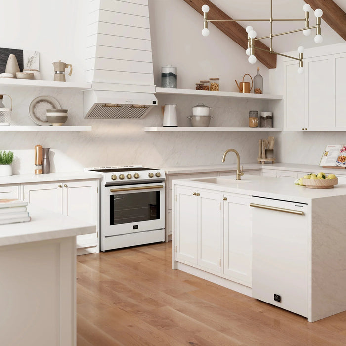 Forno Espresso 24" Built-In Dishwasher, White, Antique Brass, FDWBI8067-24WHT09K