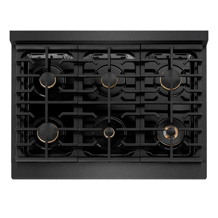 ZLINE 36" Paramount Dual Fuel Range, Electric Convection Oven, Black Satin Stainless Steel, Brass Burners SDRBS-BR-3609K