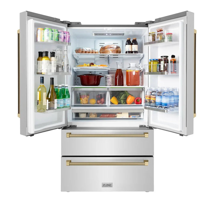 ZLINE Autograph Edition 36" Counter-Depth French Door Refrigerator, Ice Maker, Fingerprint-Resistant Stainless Steel, Helix Handles RFMZ-36-KCB09K