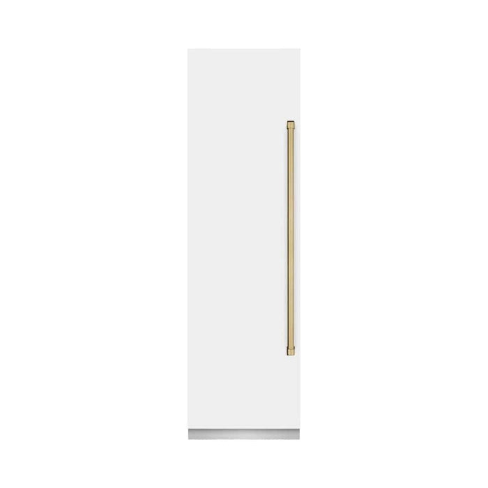 ZLINE 24" Column Freezer White Matte Stainless Steel, Graphite Gray Interior Champagne Bronze RCFVZ-WM-24-CB09K