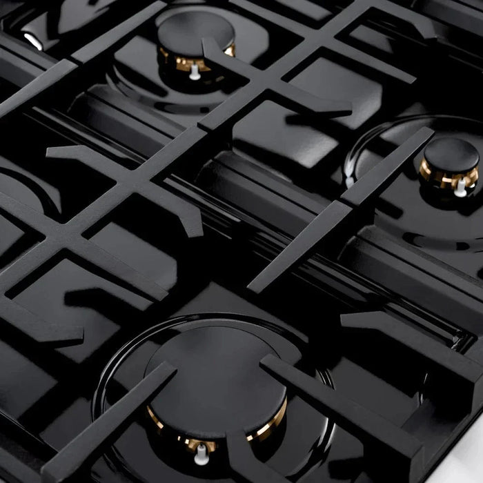 ZLINE 36" Classic Gas Range, Convection Gas Oven Black Stainless Steel Brass Burners, CGRB-BR-3609K