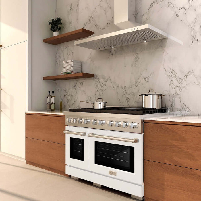 ZLINE 48 In. Gas Range, Stainless Steel, White Matte, SGR-WM-4809K