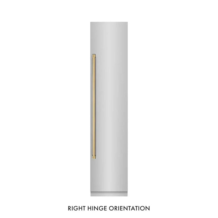 ZLINE 18" Right Hinge Column Freezer Stainless Steel, Graphite Gray Interior Polished Gold RCFVRZ-30418-G09K