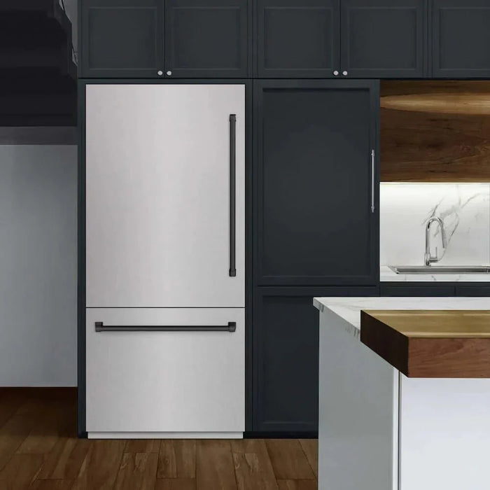 ZLINE 36" Built-In Bottom Freezer Refrigerator,Water Dispenser, Ice Maker, DuraSnow® Matte Black RBITZ-SN-36-MB09K