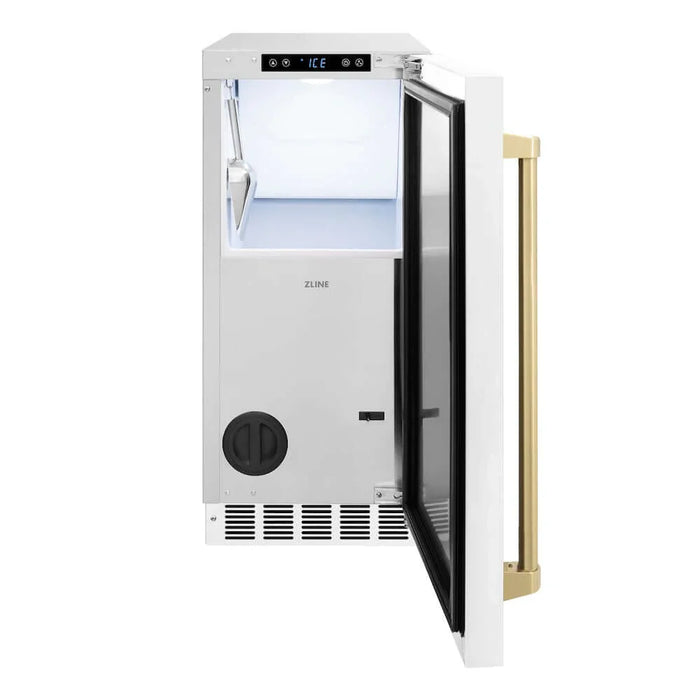 ZLINE Autograph Edition 15" Touchstone Gourmet Ice Maker, Drain Pump, White Matte Door, Accents IGMDZ-WM-15-CB09K