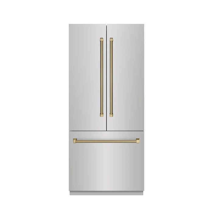 ZLINE Autograph Edition 36" French Door Built-In Bottom Freezer Refrigerator, Water Dispenser, Ice Maker, Stainless Steel, Graphite Gray Interior, Helix Handles GRBIVZ-30436KCB09K