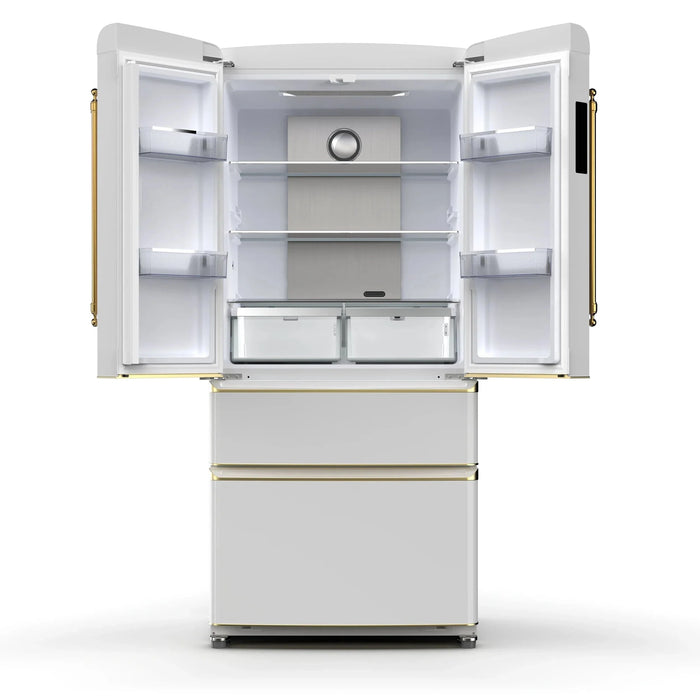 Forno Luigi 33" French Door Refrigerator, White, Antique Brass, FFFFD1791-33WHT09K