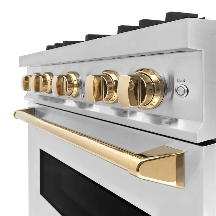 ZLINE 30" Dual Fuel Range, Gas Cooktop, Electric Convection Oven Stainless Steel, Gold CDRZ-30-G09K