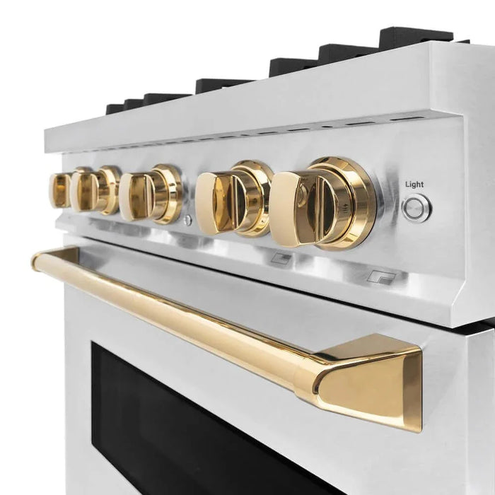 ZLINE 30" Dual Fuel Range, Gas Cooktop, Electric Convection Oven DuraSnow® Stainless Steel, Gold CDRSZ-30-G09K