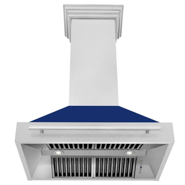 ZLINE 36" Autograph Stainless Blue Gloss Wall Range Hood, 8654STX-BG-3609K