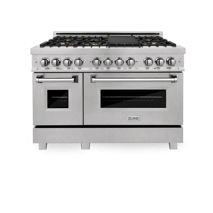 ZLINE 48" Dual Fuel Range, DuraSnow Stainless, Brass Burners, Griddle RAS-SN-BR-GR-4809K