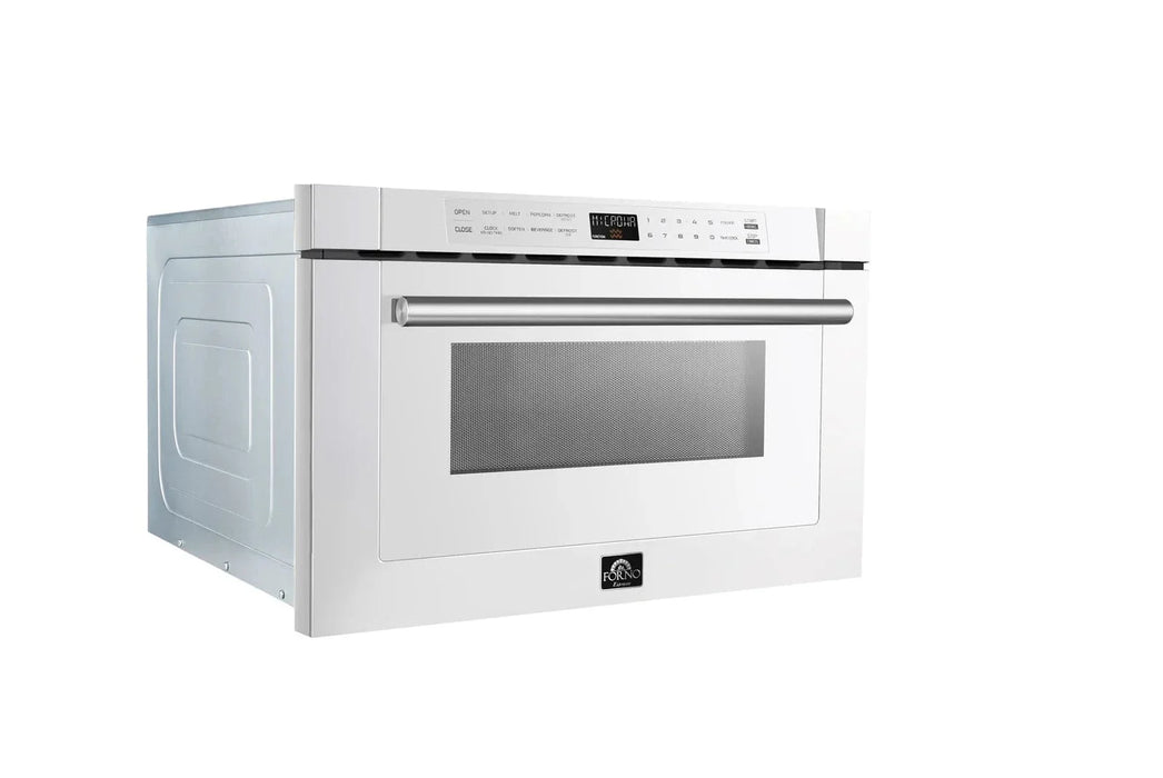 Forno 24" Microwave Drawer White with Antique Brass, FMWDR3000-24WHT09K