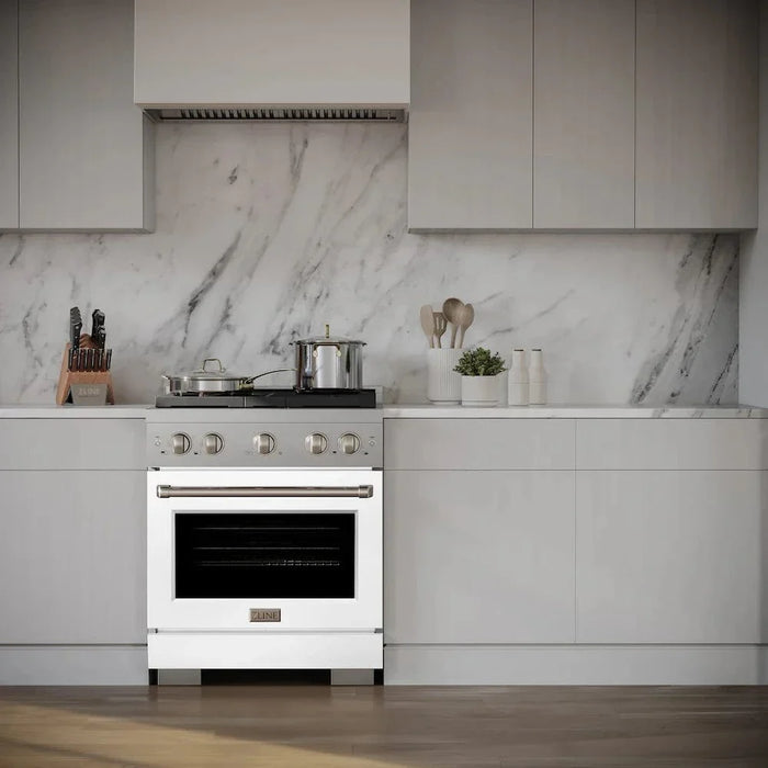ZLINE 30"Paramount Dual Fuel Range Stainless Steel, White Matte, SDR-WM-3009K