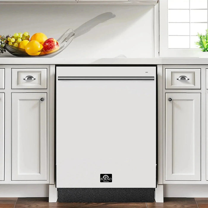Forno Romano Espresso 24" Built-In Dishwasher in White with Stainless Steel Handle, FDWBI8035-24WHT09K