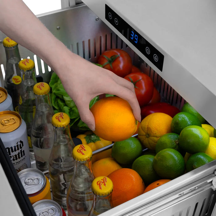 ZLINE Autograph Edition 24" Touchstone 168 Can Outdoor-Rated Dual Refrigerator Drawer, Stainless Steel Doors, Helix Handle RDSOZ-ST-24-KCB09K