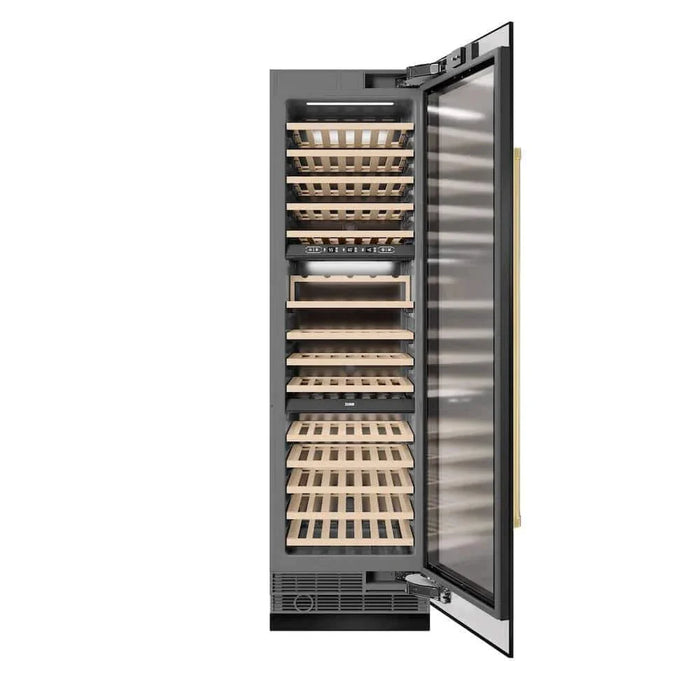 ZLINE 24"Triple Zone 100 Bottle Column Wine Cooler, Black Stainless Steel Polished Gold RCWVZ-BS-24-G09K