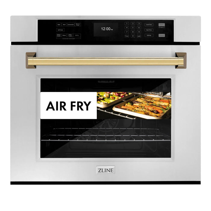 ZLINE 30" Autograph Edition Professional True Convection Single Wall Oven, Air Fry, Self Clean, Stainless Steel, Gold WASZ-30-G09K