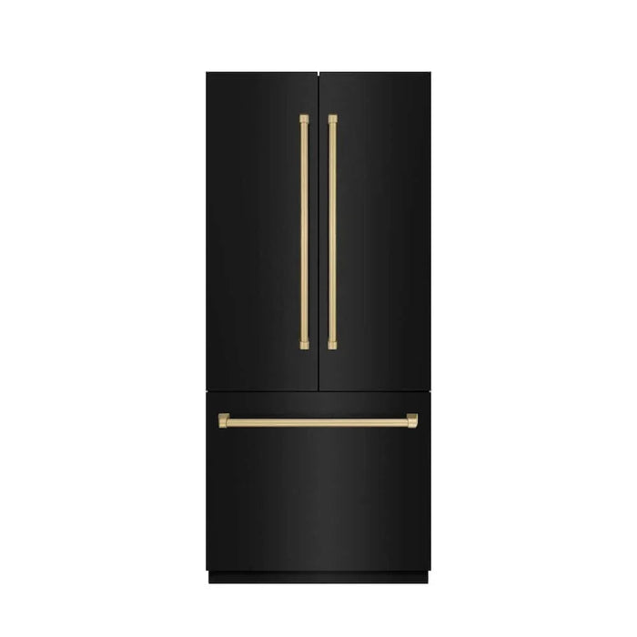 ZLINE 36" Built-In Bottom Freezer Refrigerator with Water Dispenser, Ice Maker, Black Stainless Steel, Graphite Gray Interior, Champagne Bronze GRBIVZ-BS-36-CB09K