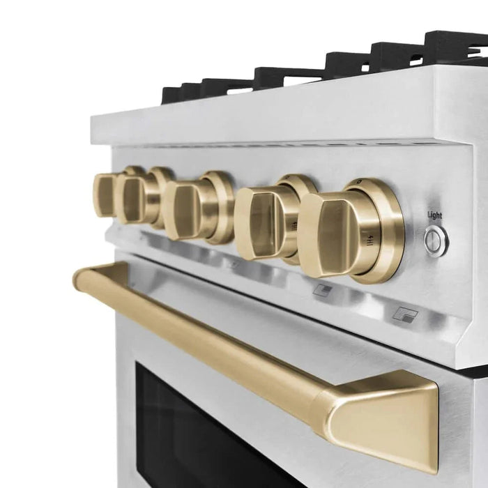 ZLINE 30" Dual Fuel Range, Gas Cooktop, Electric Convection Oven DuraSnow® Stainless Steel, Champagne Bronze CDRSZ-30-CB09K