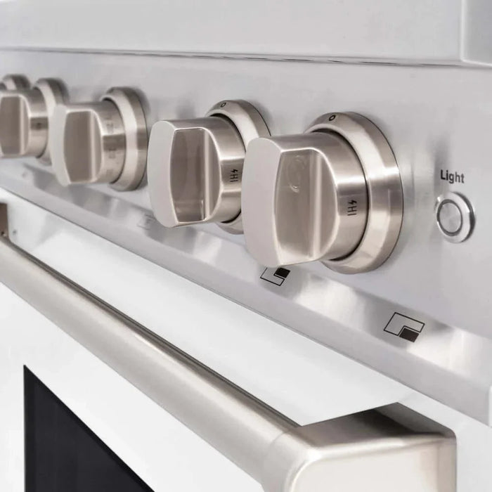 ZLINE 30" Dual Fuel Range, Gas Cooktop, Electric Convection Oven Stainless Steel, White Matte Door CDR-WM-3009K