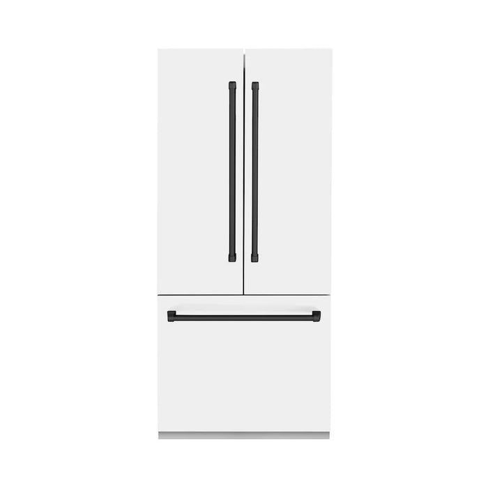 ZLINE 36" Autograph Edition French Door Refrigerator, Internal Water, Ice Dispenser, White Matte, Champagne Bronze Accents RBIVZ-WM-36-CB09K