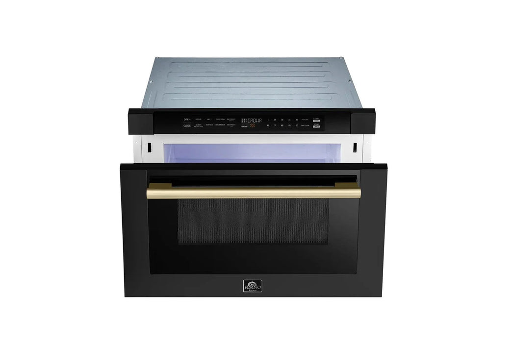 Forno 24" Microwave Drawer Black with Antique Brass, FMWDR3000-24BLK09K