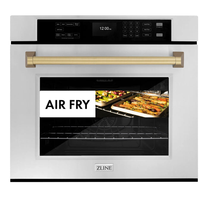 ZLINE 30" Autograph Edition Professional True Convection Single Wall Oven, Air Fry, Self Clean, Stainless Steel, Champagne Bronze WASZ-30-CB09K
