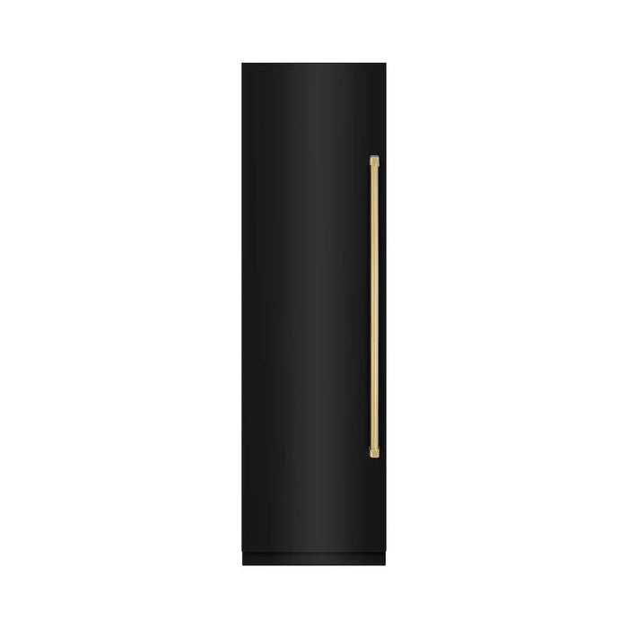 ZLINE 24" Column Freezer Black Stainless Steel, Graphite Gray Interior Polished Gold RCFVZ-BS-24-G09K