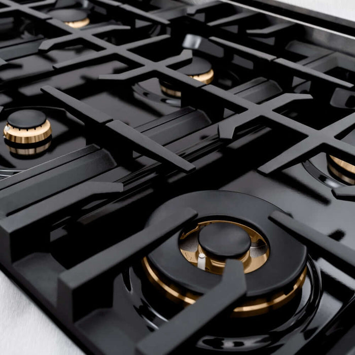 ZLINE 36" Select Dual Fuel Range Gas Cooktop Electric Convection Oven DuraSnow® Stainless Steel White Matte Door Polished Gold HDRSZ-WM-36-G09K