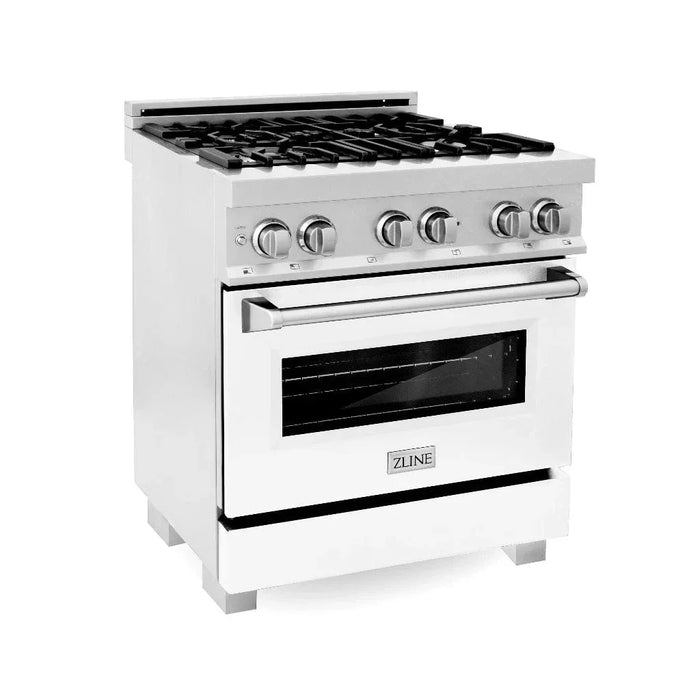 ZLINE 30" Dual Fuel Range, DuraSnow, Stainless, White Matte Door, Griddle RAS-WM-GR-3009K