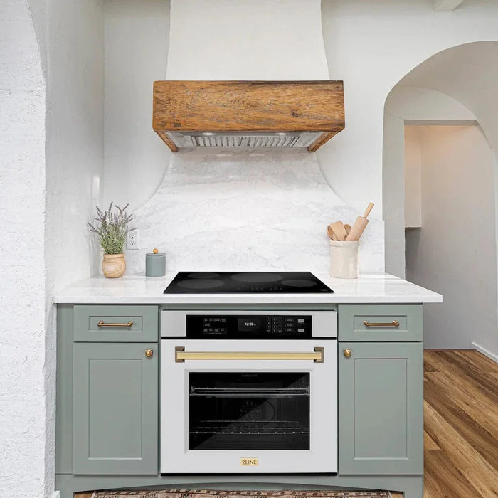 ZLINE 30" Autograph Edition Professional True Convection Single Wall Oven, Air Fry, Self Clean, White Matte, Gold WASZ-WM-30-G09K